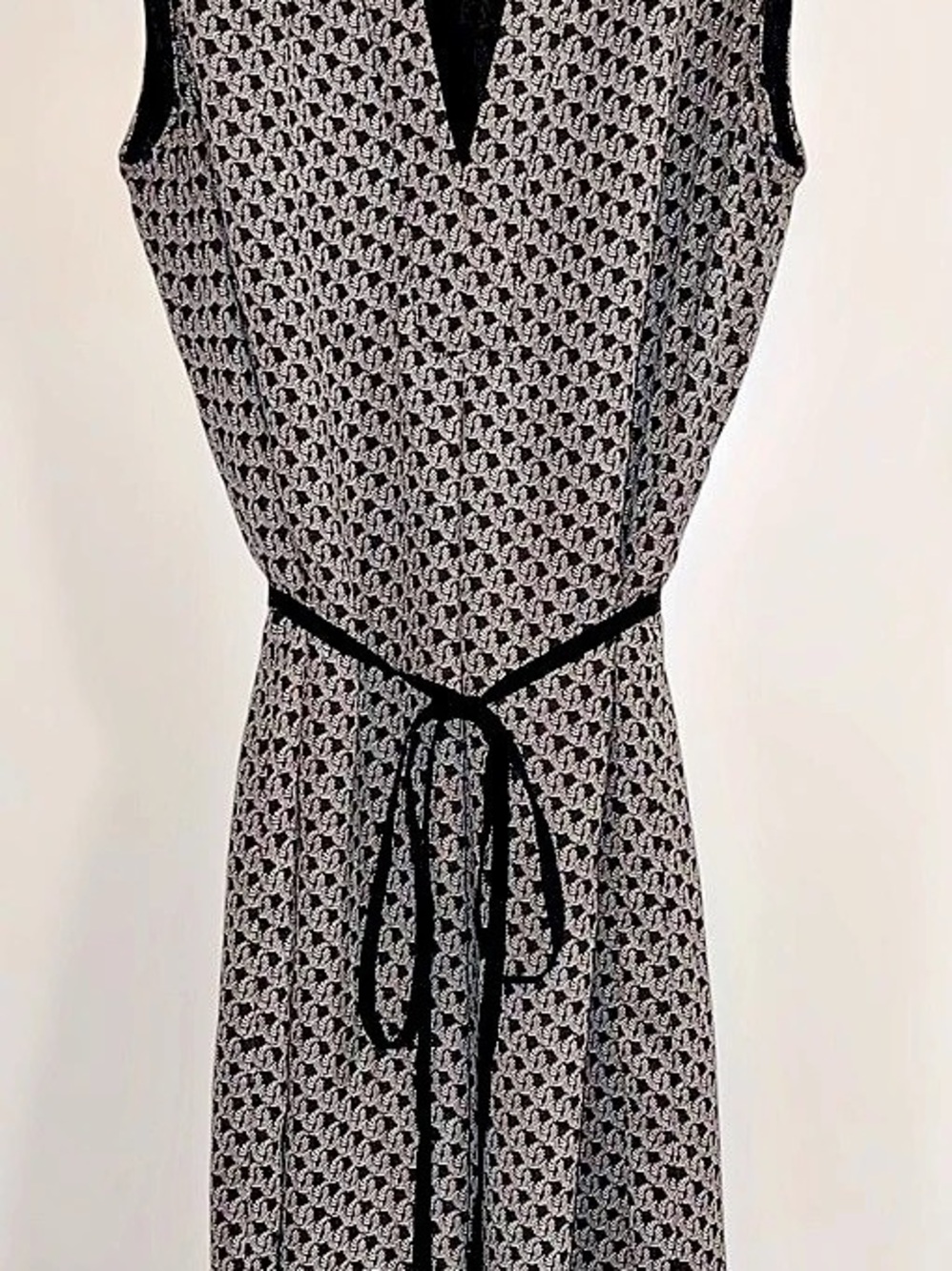 H&M Black White Printed Sleeveless Midi Dress Tie Waist US 2
